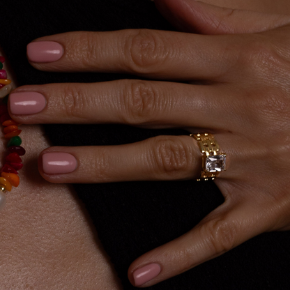 Pierścionek Recta pozłacany