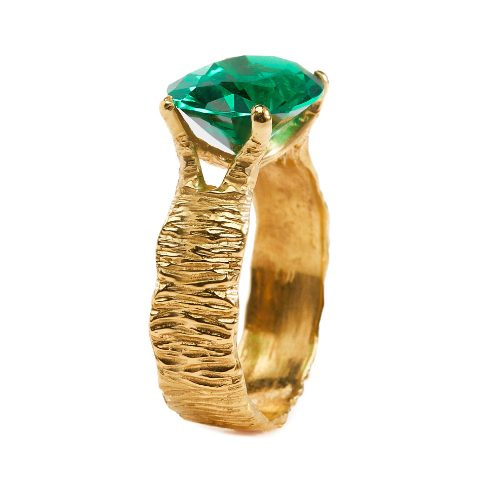 Pierścionek Dream Keeper Green pozłacany