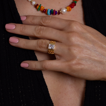 Pierścionek Recta pozłacany