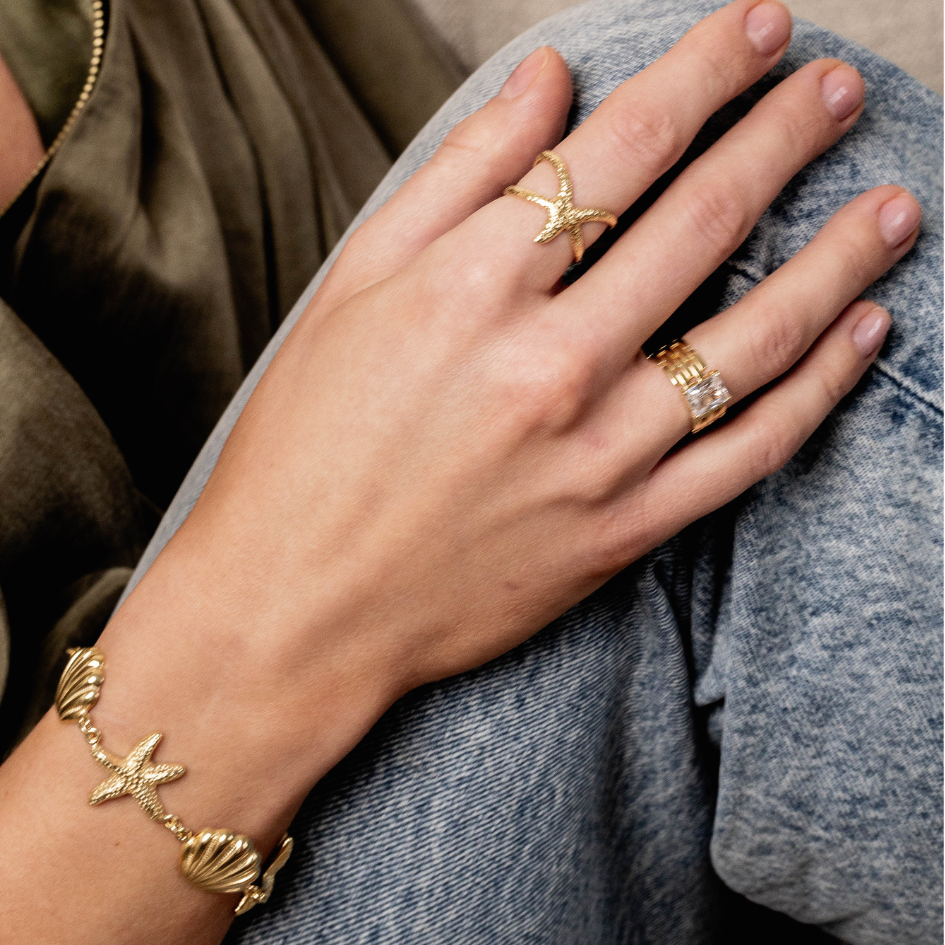 Pierścionek Sea Shield pozłacany