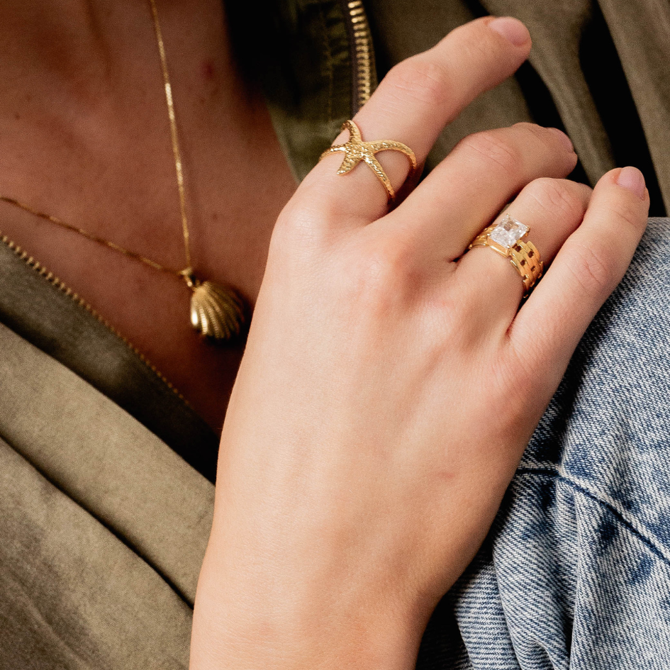 Pierścionek Sea Shield pozłacany