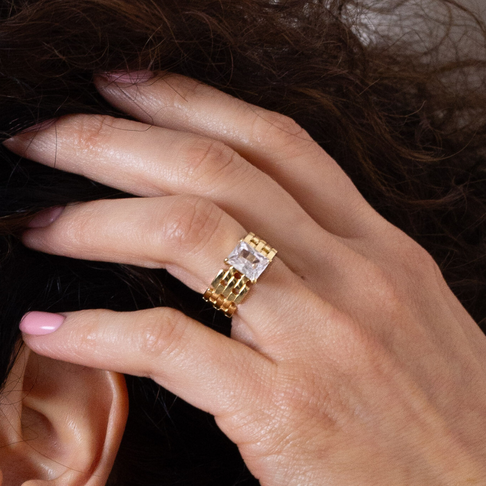 Pierścionek Recta pozłacany